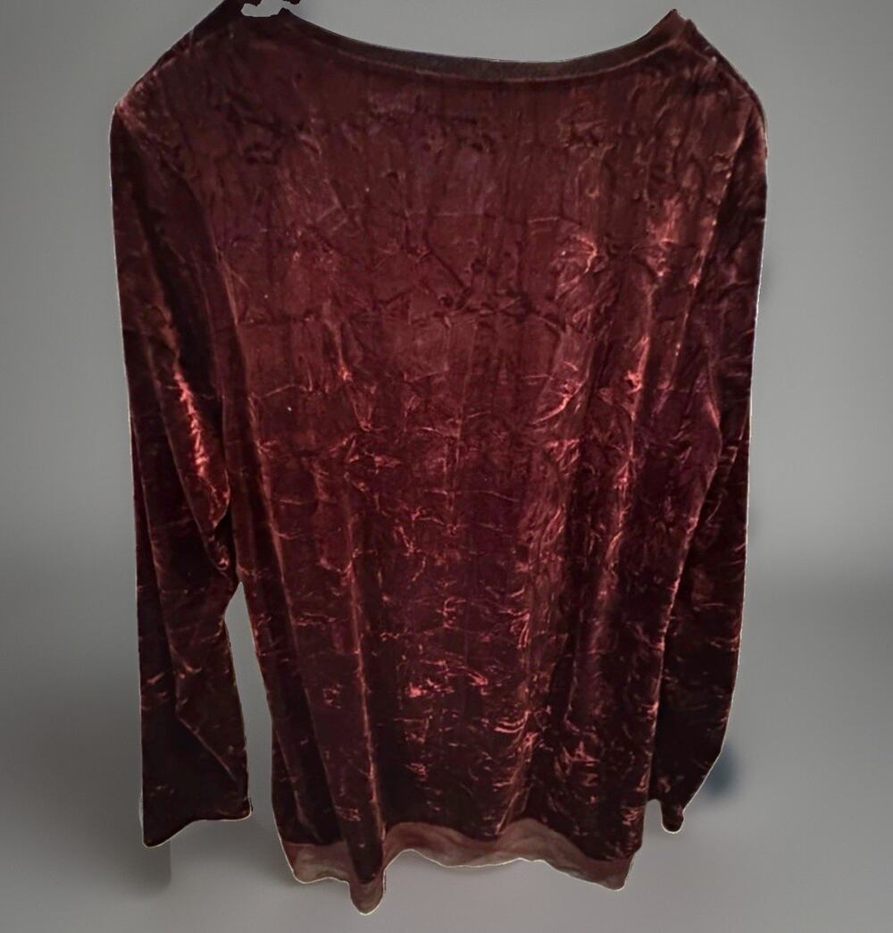 Simply Vera Vera Wang Burgundy Velvet scoop neck Long Sleeve Top Sheer Hem XL